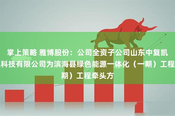 掌上策略 雅博股份：公司全资子公司山东中复凯新能源科技有限公司为滨海县绿色能源一体化（一期）工程牵头方